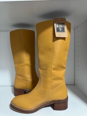 FRYE Camryn Tall Leather Boots Mustard Yellow Size 7 NWT $498 MSRP